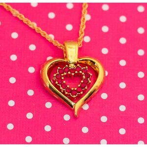 Vintage Red Rhinestone Heart Necklace 19 inch - P12